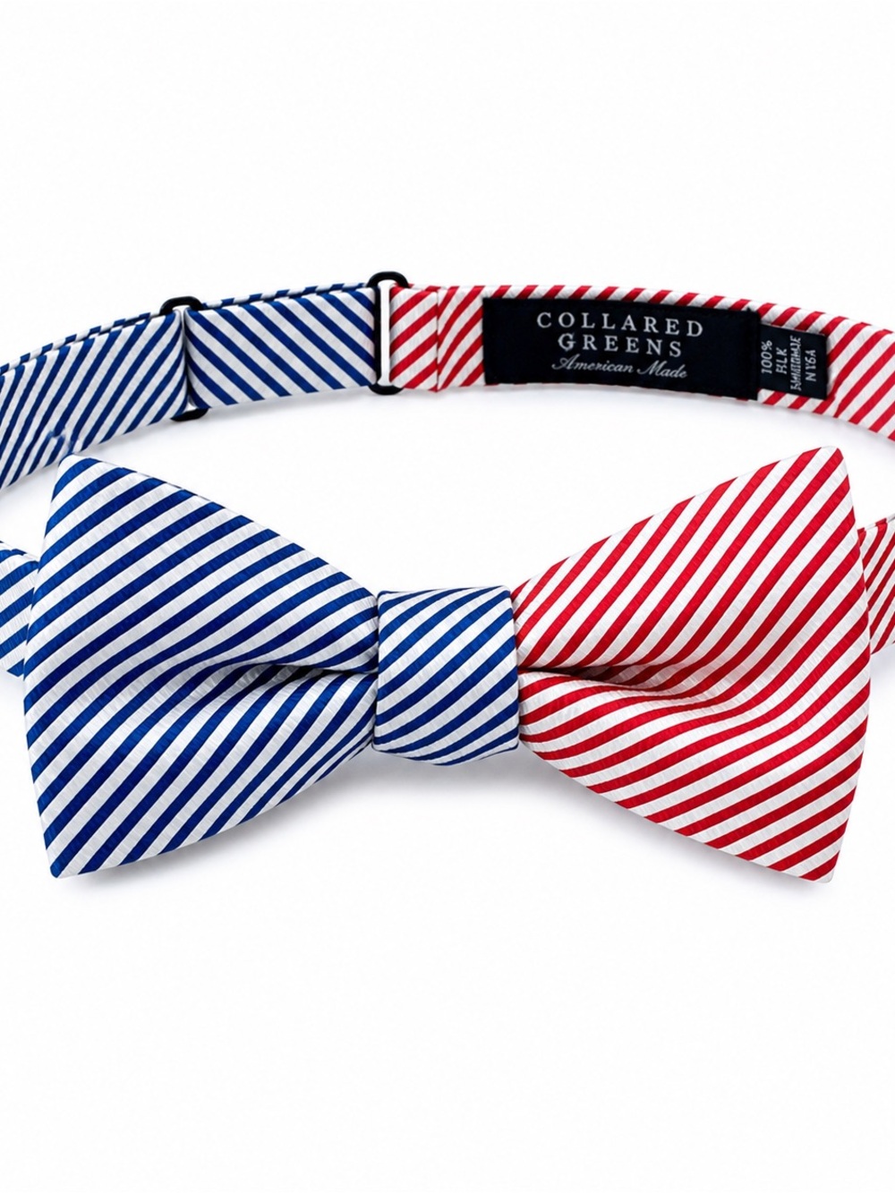 Silk Bow Tie Handmade USA Red White Blue Self-Tie 2.25" Collared Greens